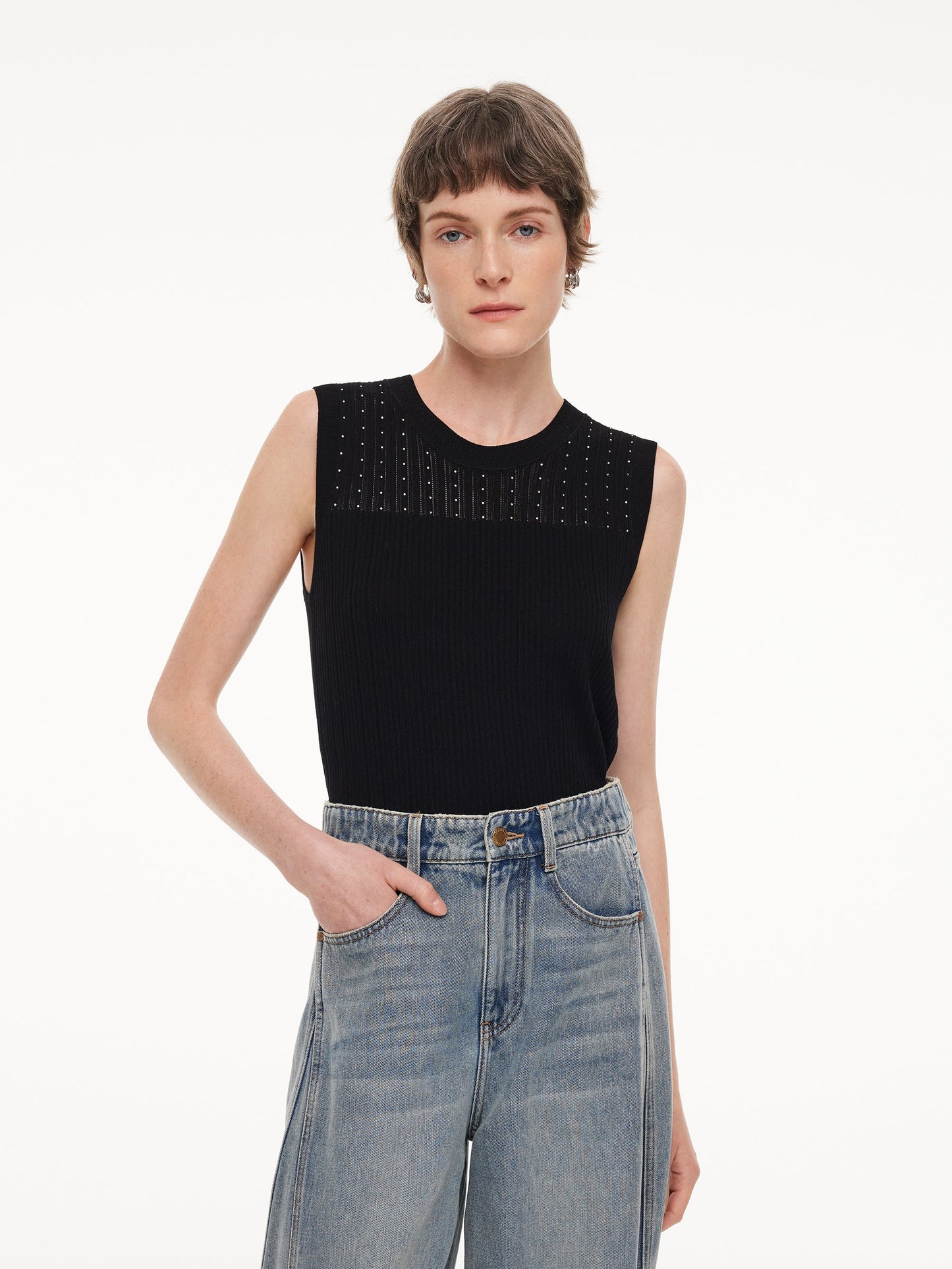 Lyocell Blend Rhinestone Women Knit Tank Top