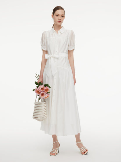 Lyocell Blend Women Belted Maxi Shirt Dress