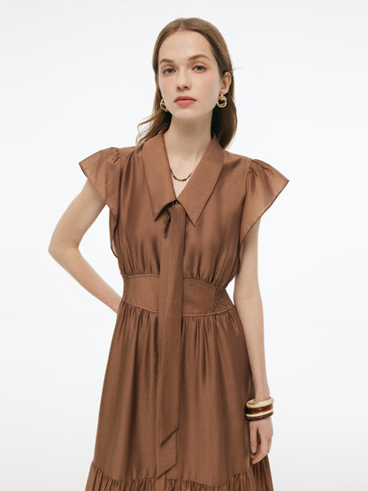 Tencel Blend Women Ruffle Cap Sleeve Maxi Dress With Sash