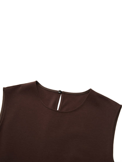 Dark Brown Patchwork Bubble Hem Women Sleeveless Maxi Dress With Bag