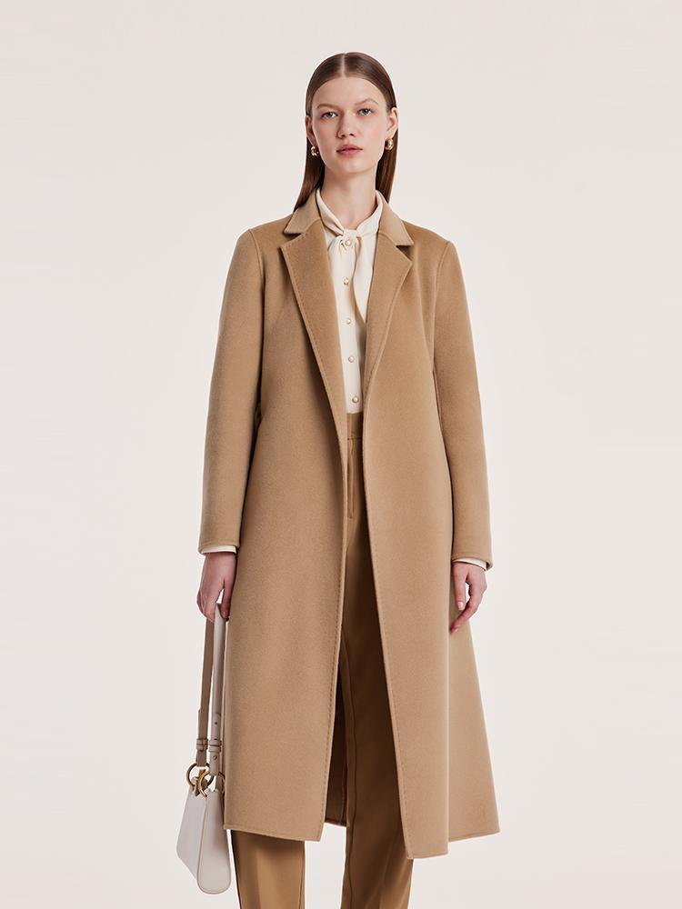 Camel Wool Double-Faced Notched Lapel Women Coat