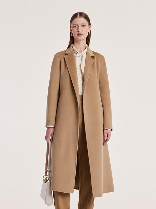 Camel Wool Double-Faced Notched Lapel Women Coat