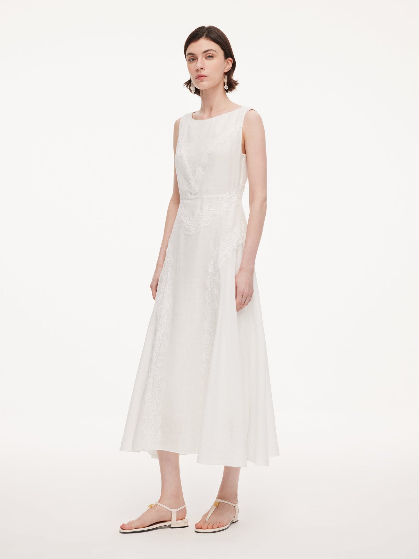 100% Ramie Lace A-Line Women Sleeveless Maxi Dress