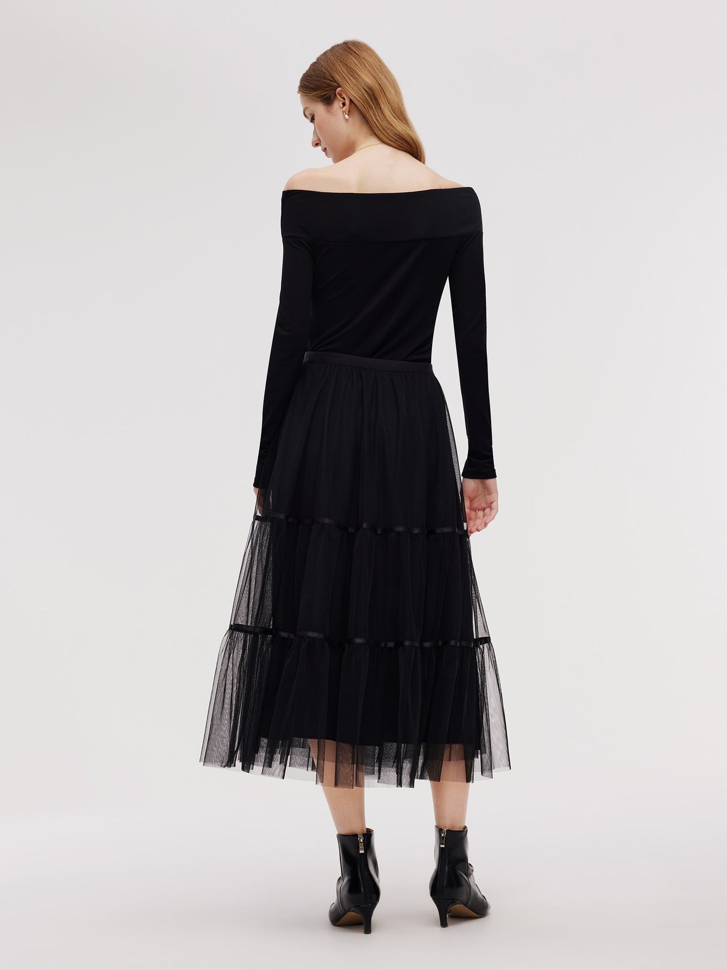 Mesh Tiered Women Elastic Waist Skirt
