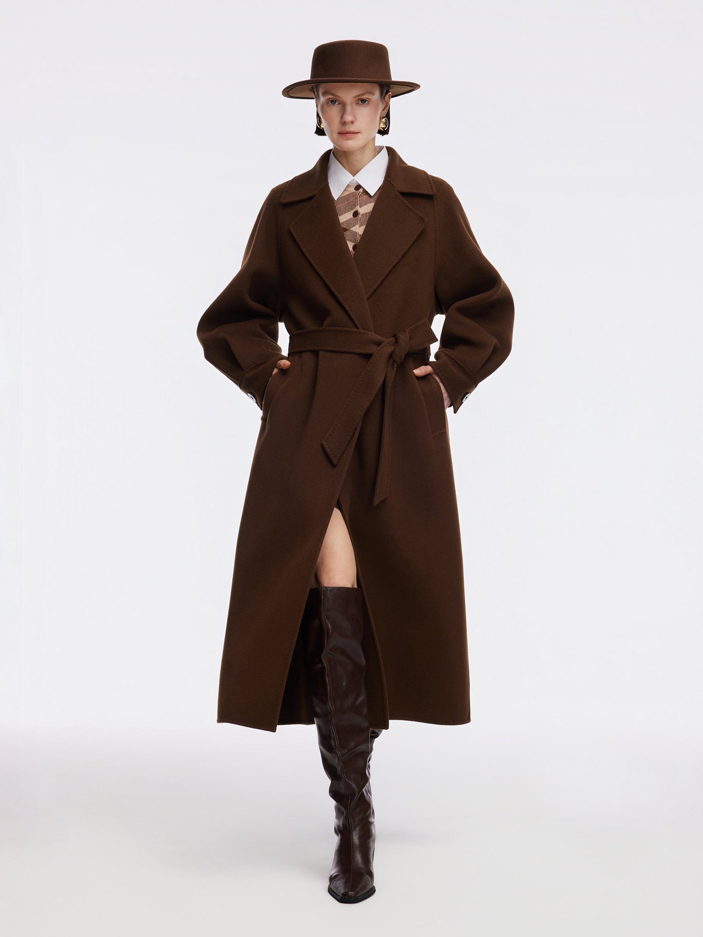 Cashmere Wool Double-Faced Women Wrap Overcoat