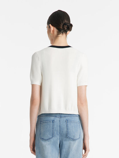 Contrast Trim Knitted Cardigan And Camisole Two-Piece Set