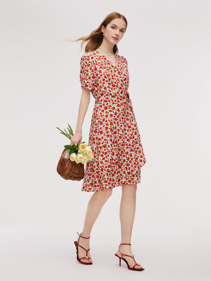 Tencel And Linen Blend Women Rose Print Midi Dress