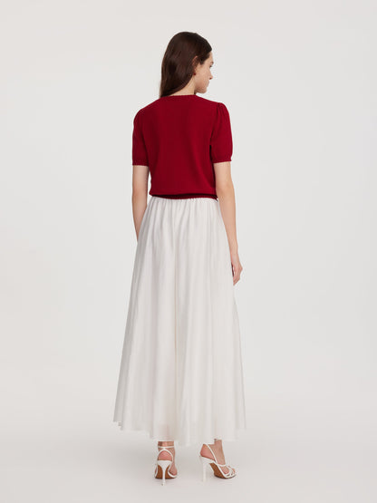 Lyocell Blend Jacquard Women Knit Top With Detachable Knit Flowers