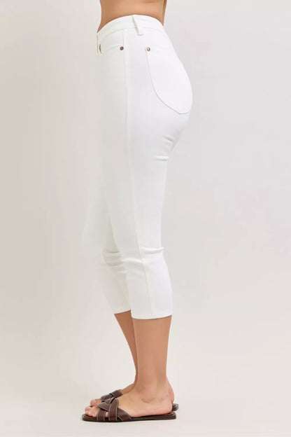Judy Blue High Waist Extended Waistband Capri Pants with Spade Pockets