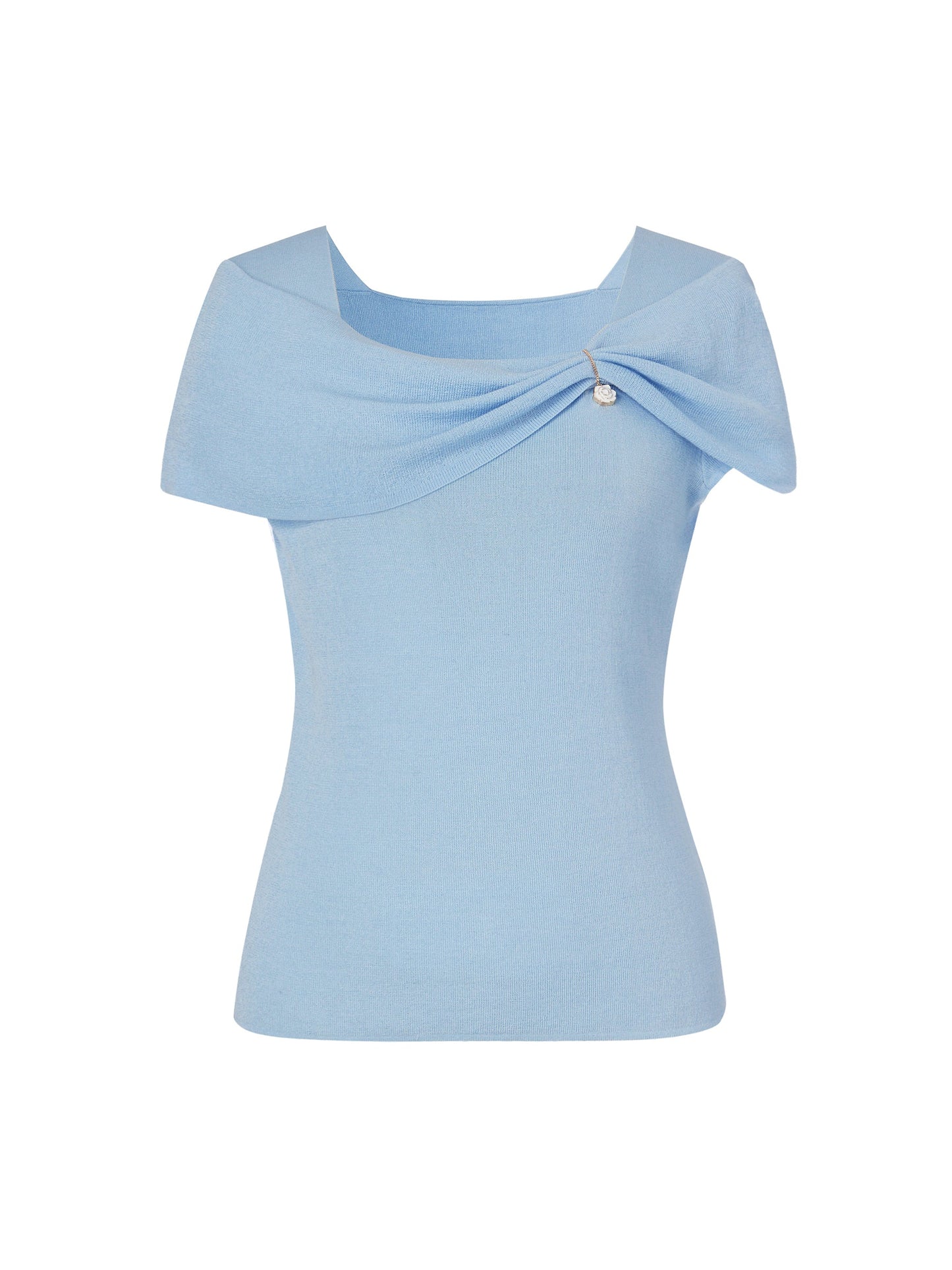 Lyocell Blend Off Shoulder Women Knit Top With Detachable Magnetic Flower