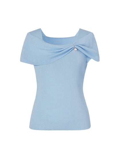 Lyocell Blend Off Shoulder Women Knit Top With Detachable Magnetic Flower