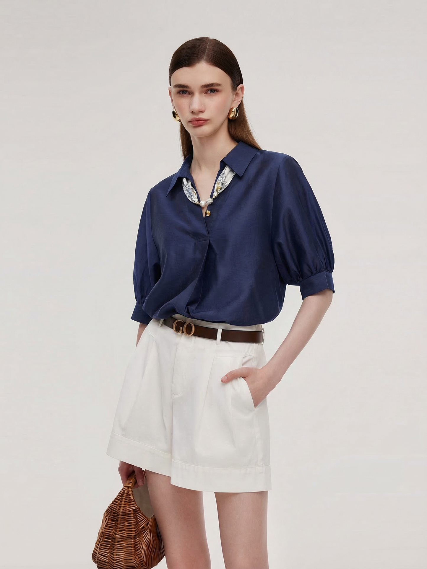 Tencel Blend Loose Fit Women Blouse With Silk Scarf
