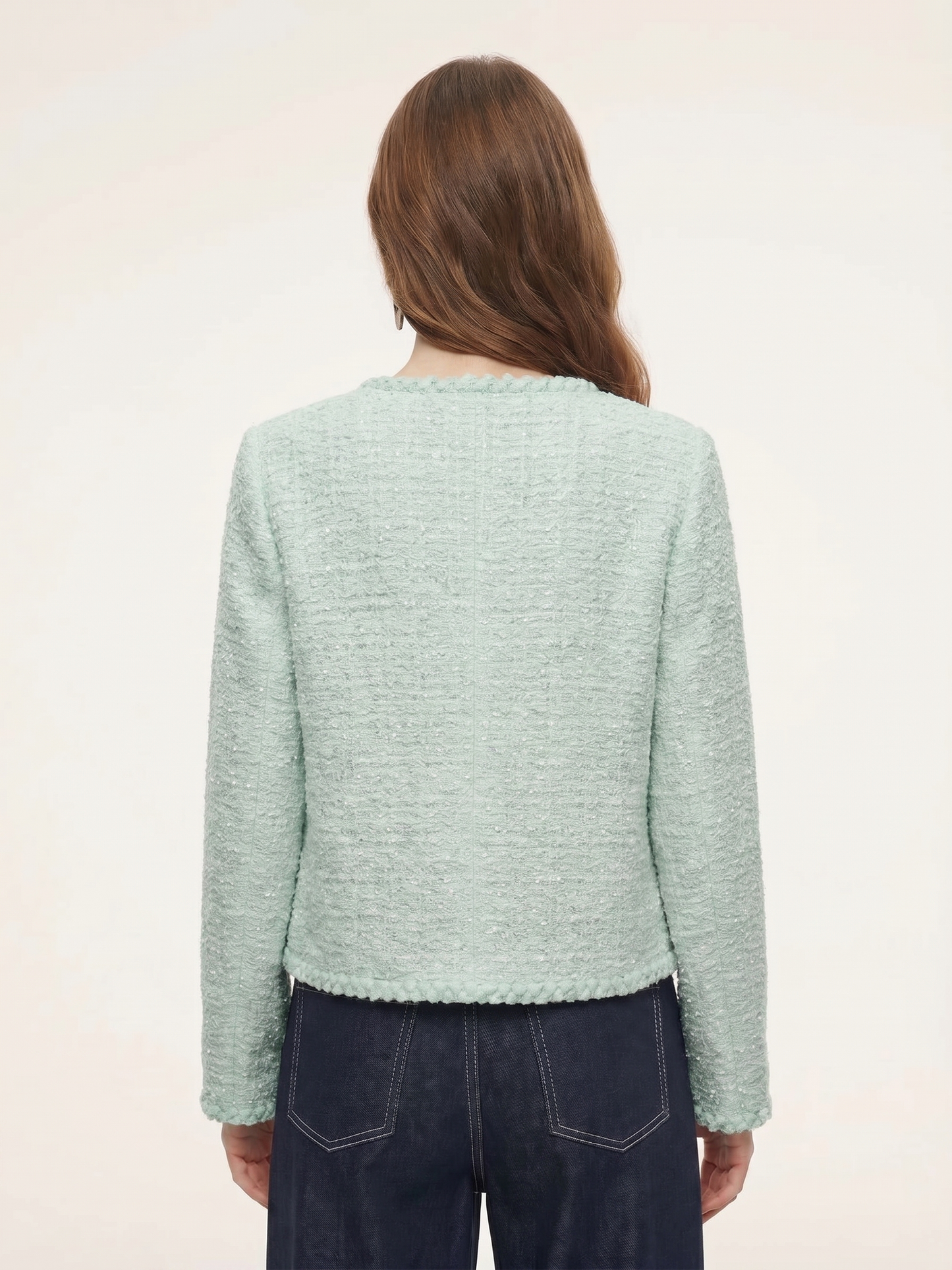 Round Neck Single-Breasted Women Textured Cardigan