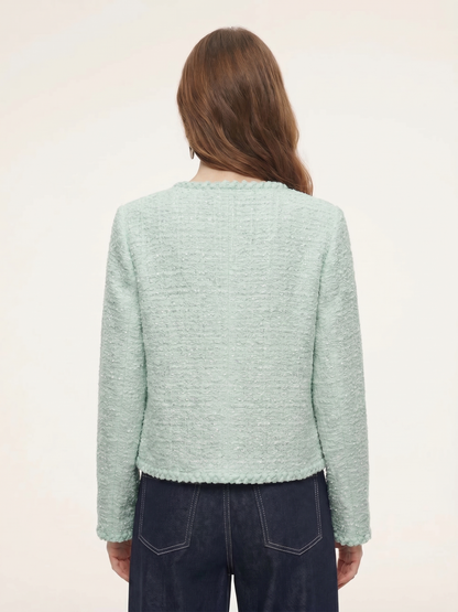 Round Neck Single-Breasted Women Textured Cardigan