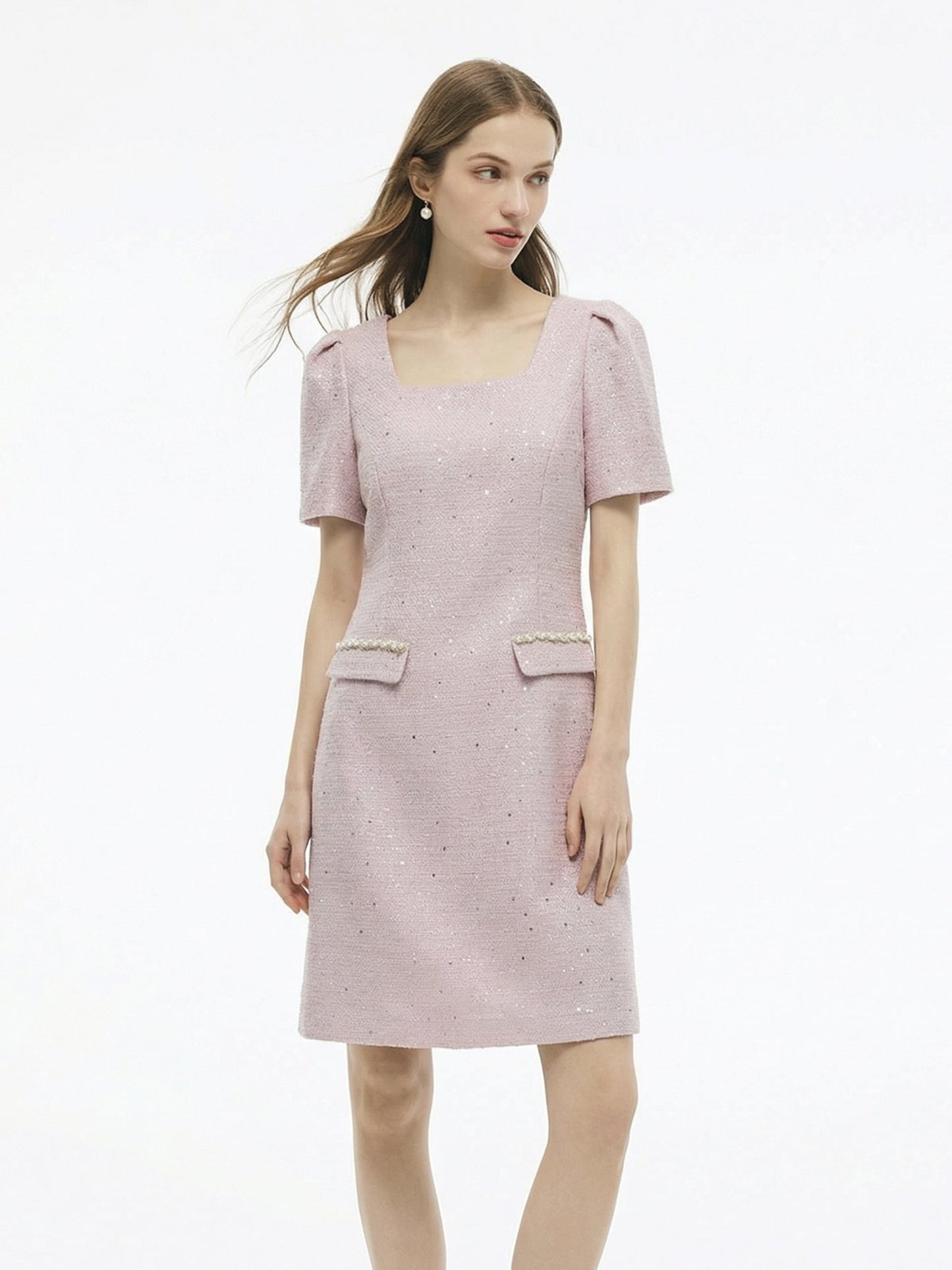 Tweed Square Neck Women Mini Dress