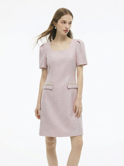 Tweed Square Neck Women Mini Dress