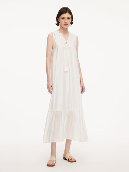 Tencel Blend Embroidered Women Sleeveless Maxi Dress