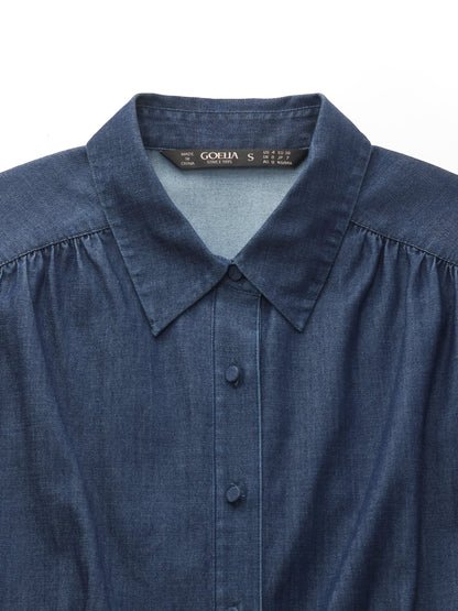 Denim Stretch Women Maxi Shirt Dress