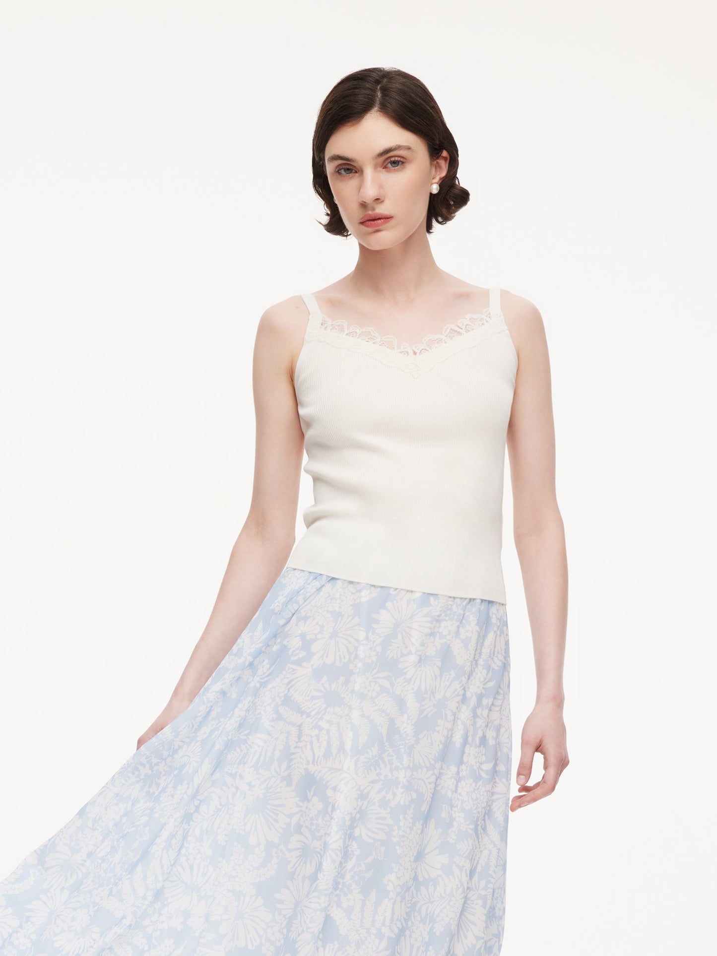 Triacetate Lyocell Blend Lace Trim Women Camisole