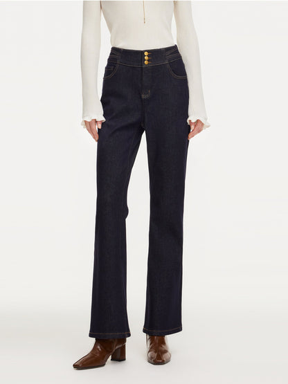 Denim High-Waisted Stretch Fleece Lined Women Micro-Flared Jeans