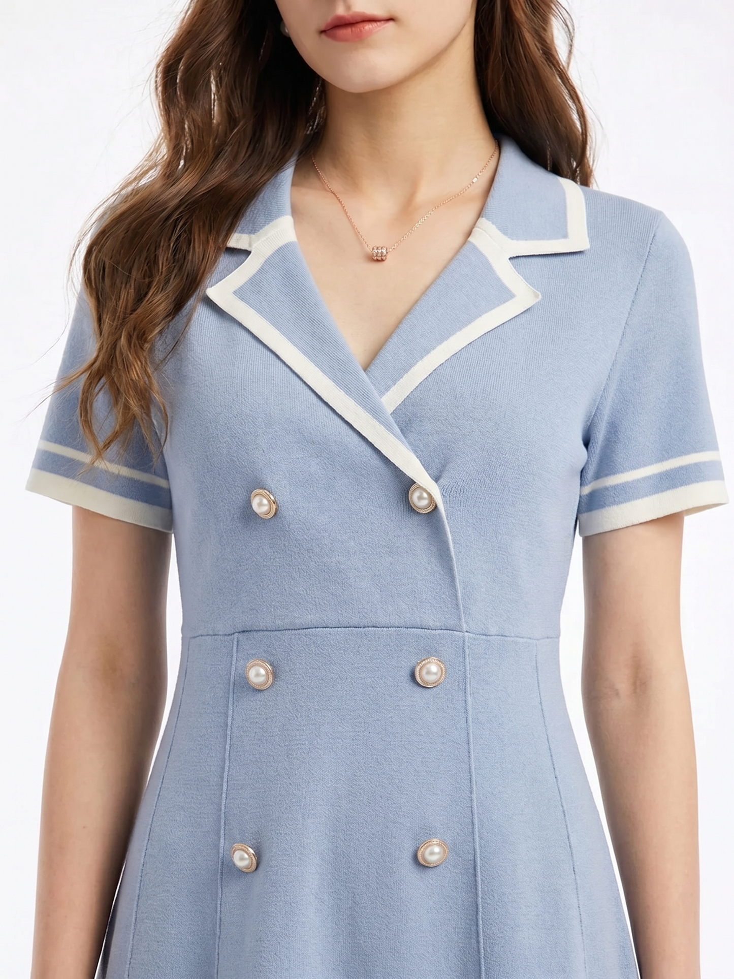 Tencel Blend Contrast Trim Women Lapel Knit Mini Dress