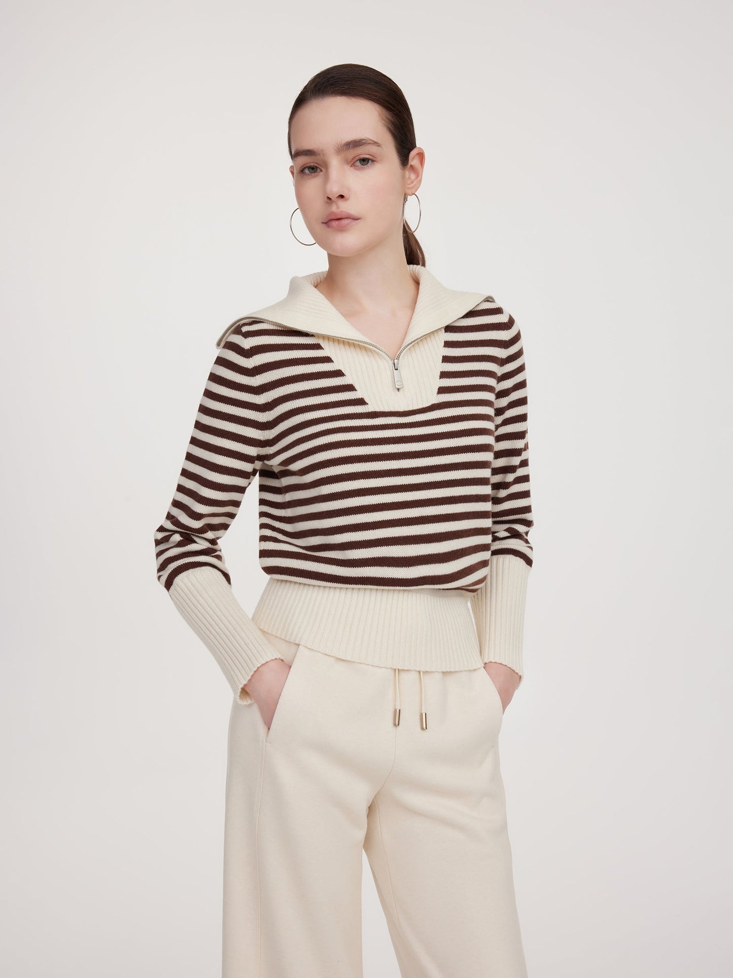 Oversized Collar Half-Zip Women Knit Top