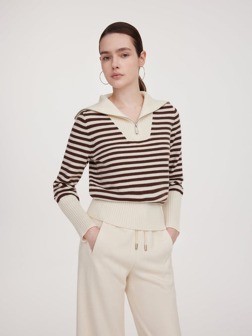 Oversized Collar Half-Zip Women Knit Top
