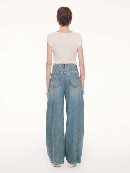 100% Cotton Denim Women Curved Leg Jeans