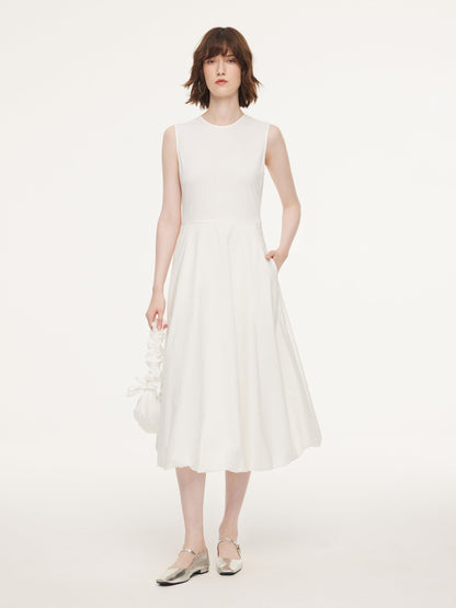 100% Cotton Bubble Hem Women Sleeveless Maxi Dress With Bag