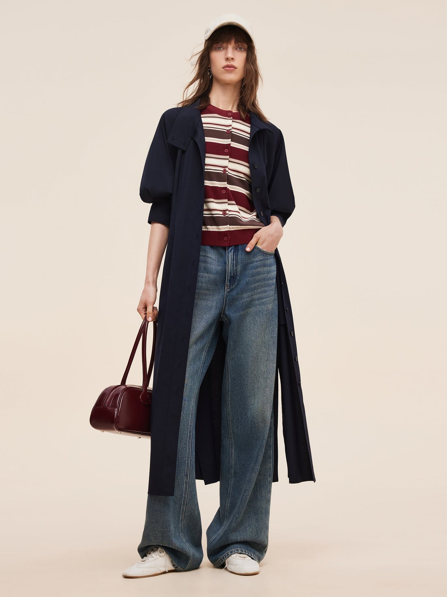 Adjustable Collar Women Trench Coat With Leather Belt