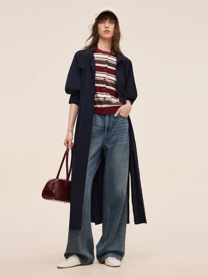 Adjustable Collar Women Trench Coat With Leather Belt