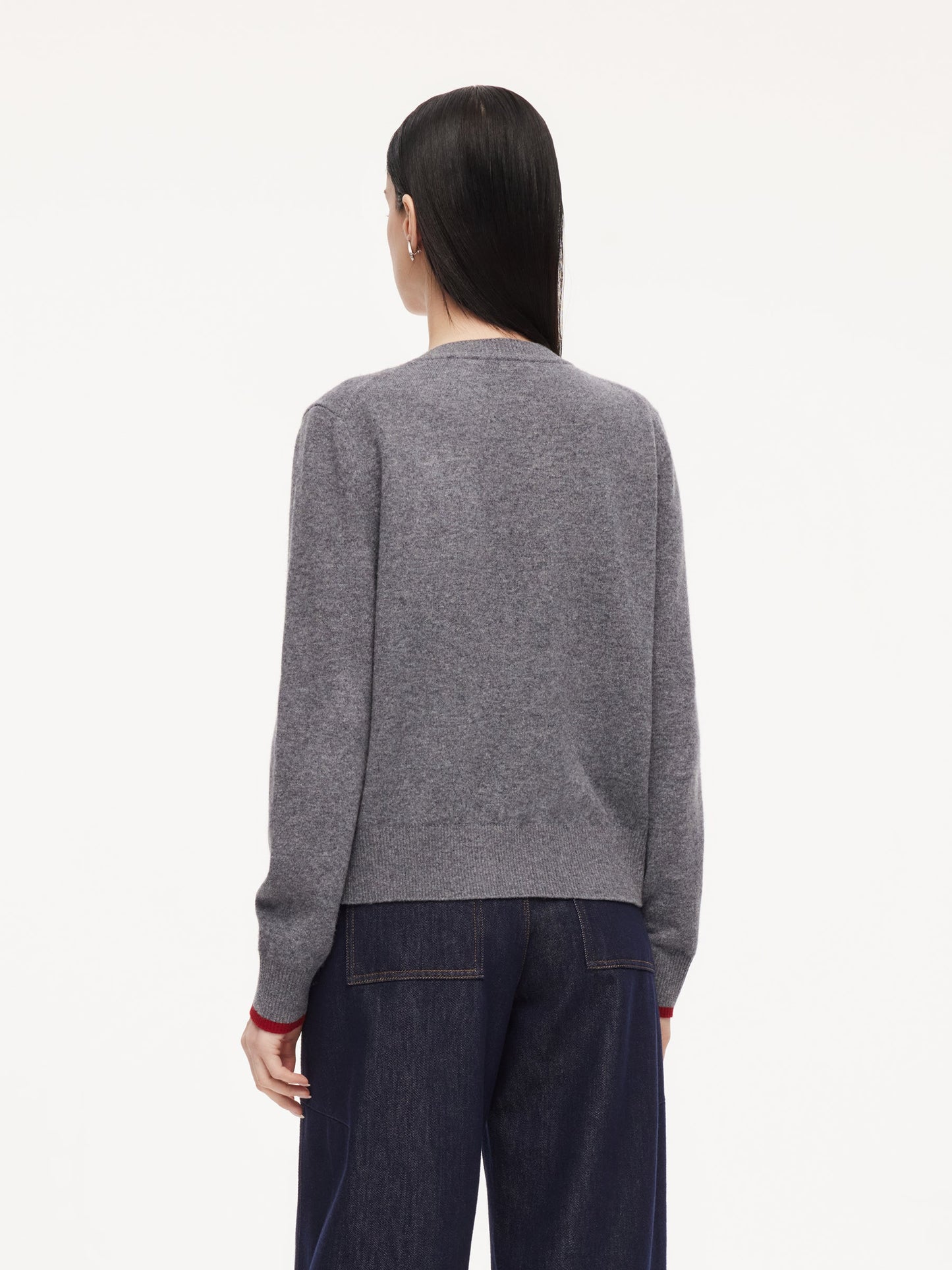 100% Wool Color Block Pony Embroidered Women Cardigan