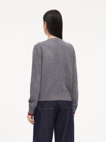 100% Wool Color Block Pony Embroidered Women Cardigan