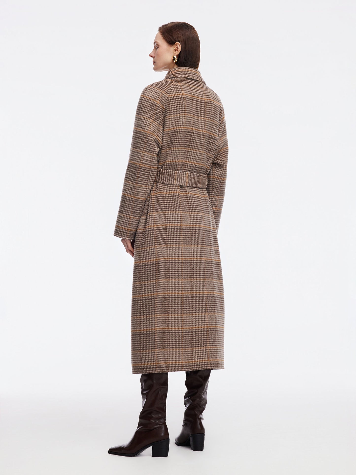 Cashmere Wool Blend Plaid Double-Faced Women Wrap Overcoat