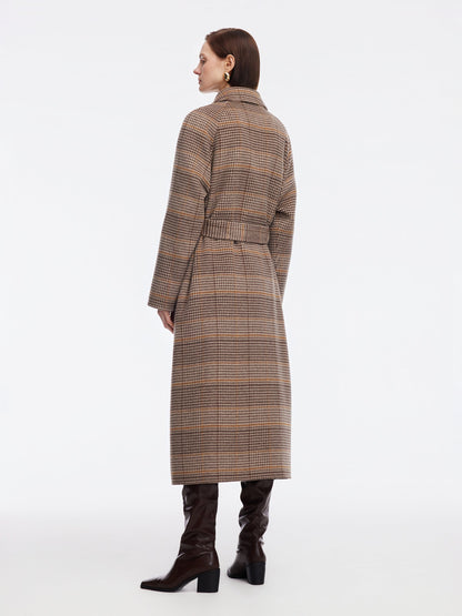 Cashmere Wool Blend Plaid Double-Faced Women Wrap Overcoat