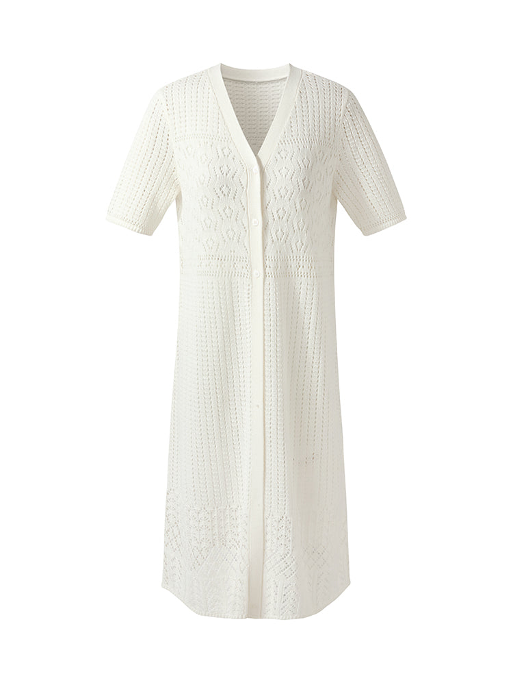 V-Neck Women Long Open-Knit Cardigan