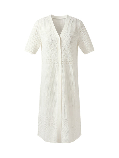 V-Neck Women Long Open-Knit Cardigan