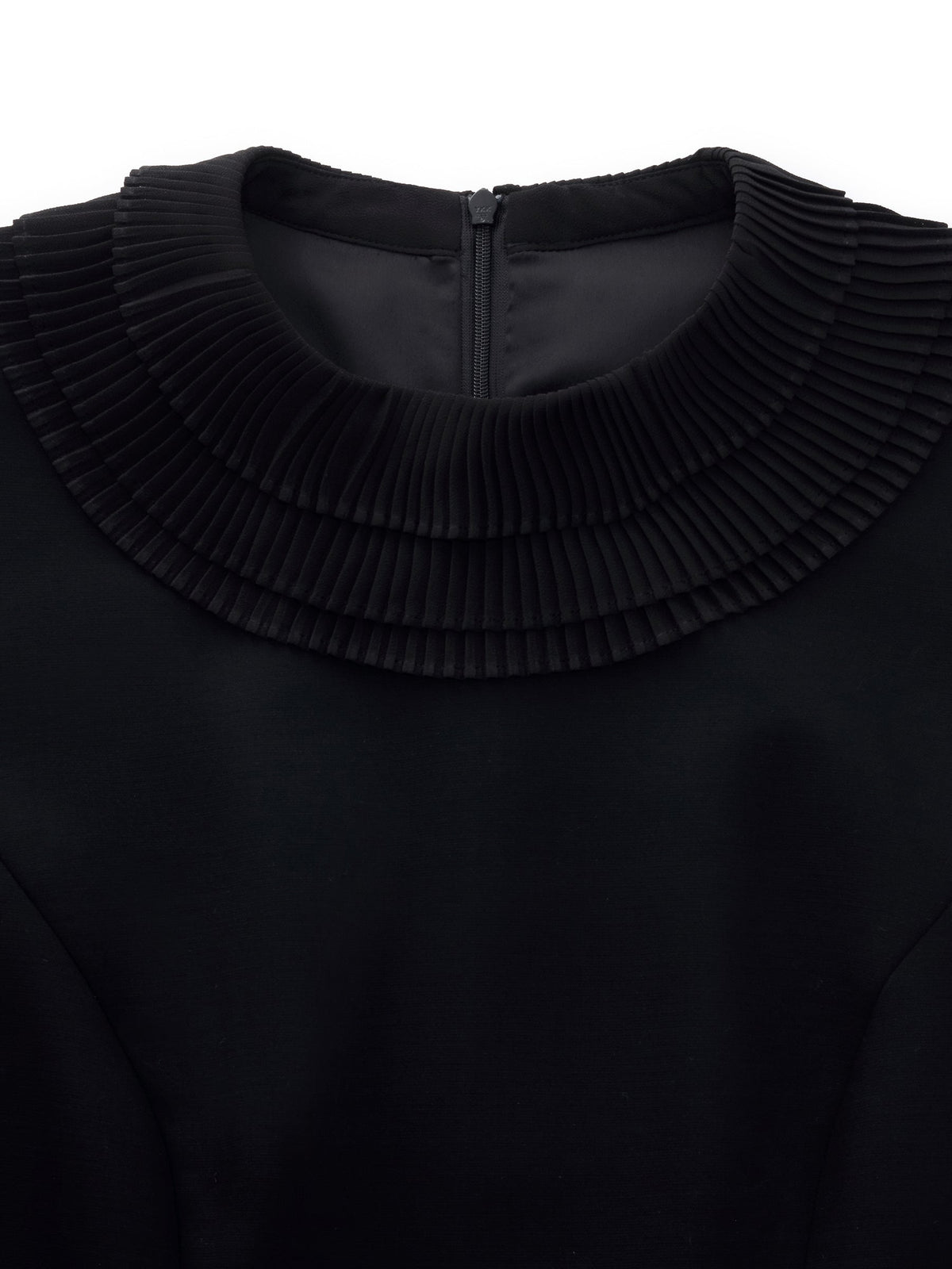 Worsted Wool Blend Ruffle Collar Women Mini Dress With Detachable Ribbon
