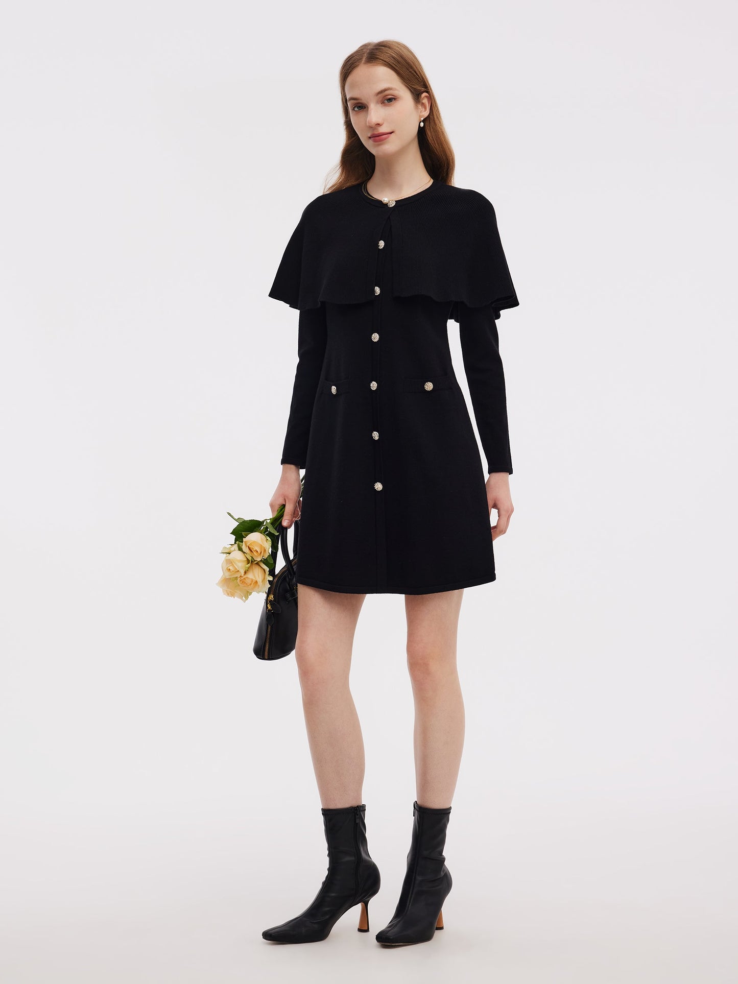 Tencel Blend Capelet Women Knit Mini Dress