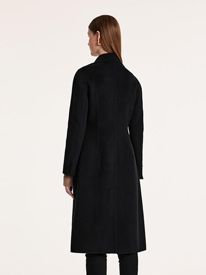 Black Wool And Cashmere Notched Lapel Women Coat
