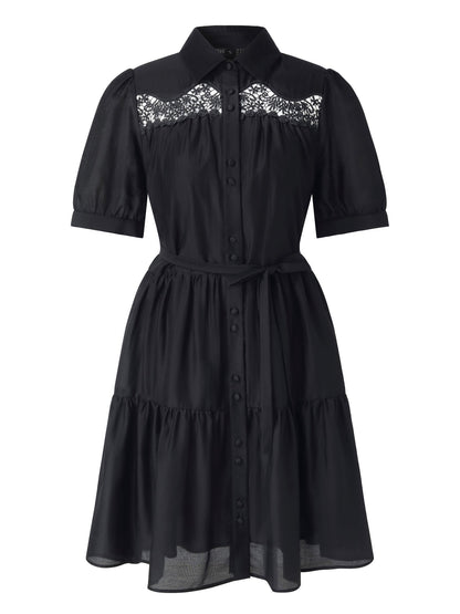 Tencel Blend Women Tiered Mini Dress With Ribbon