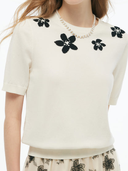 Tencel Blend Floral Jacquard Women Knit Top