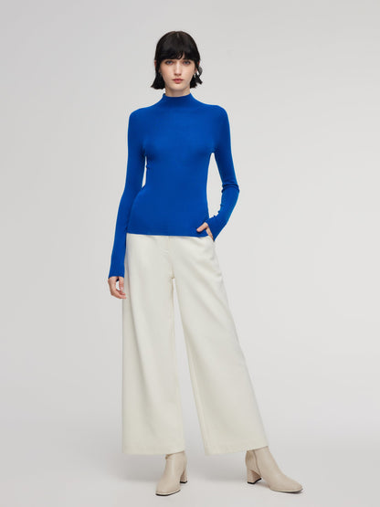 100% Wool Seamless Mock Neck Women Knit Top