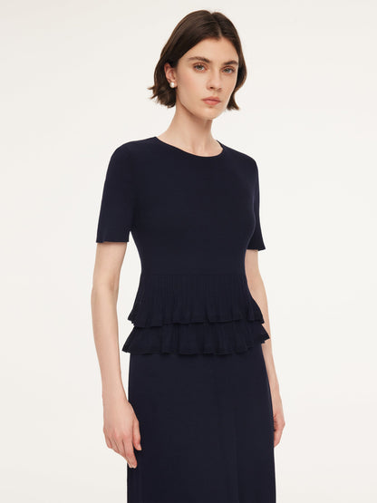Ruffle Hem Knit Top And A-Line Skirt Two-Piece Set