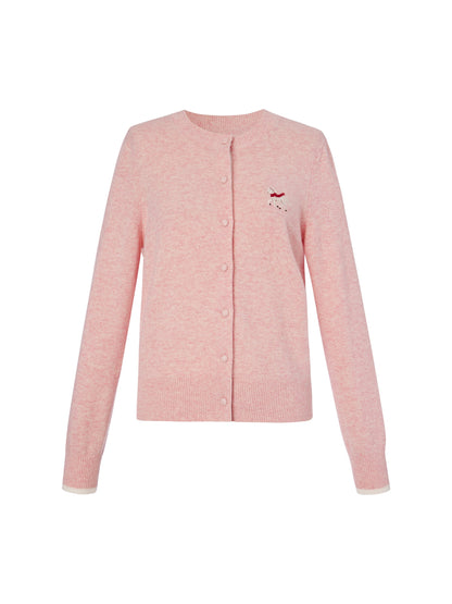 100% Wool Color Block Pony Embroidered Women Cardigan