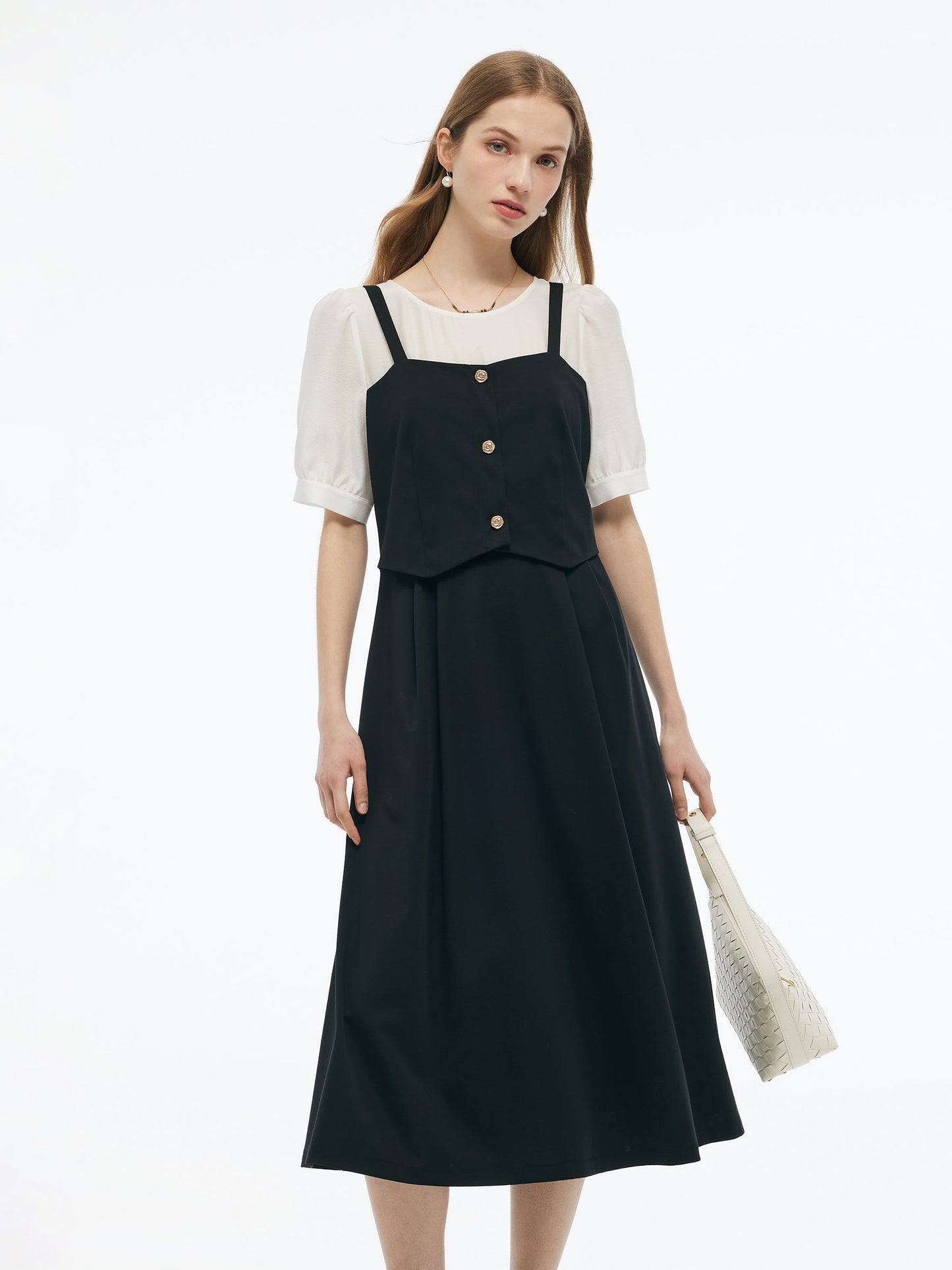 Tencel Blend Mock Layered Women A-Line Maxi Dress