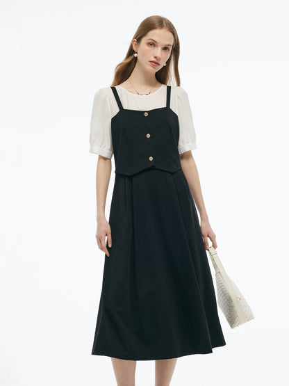 Tencel Blend Mock Layered Women A-Line Maxi Dress