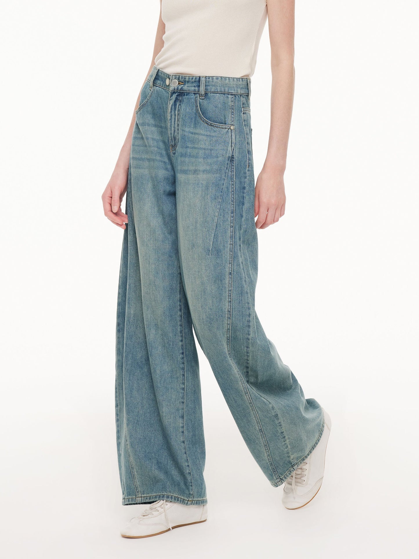 100% Cotton Denim Women Curved Leg Jeans