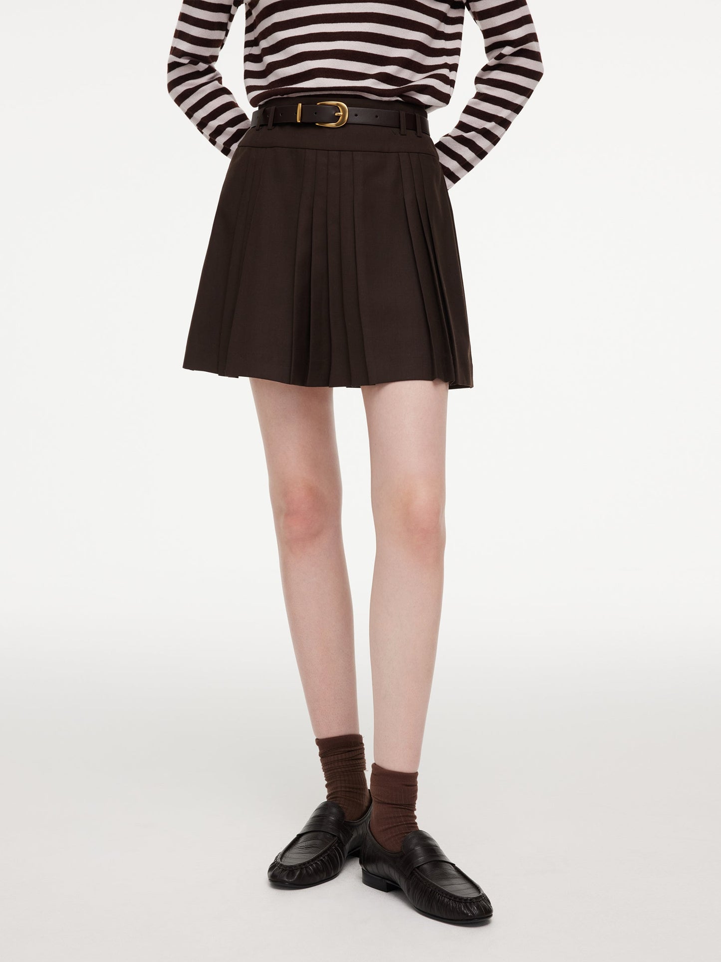A-Line Pleated Women Skirt With Belt