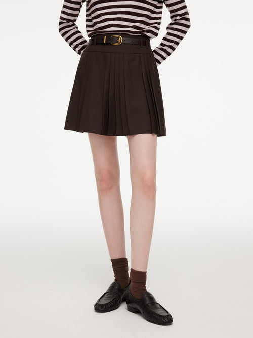A-Line Pleated Women Skirt With Belt